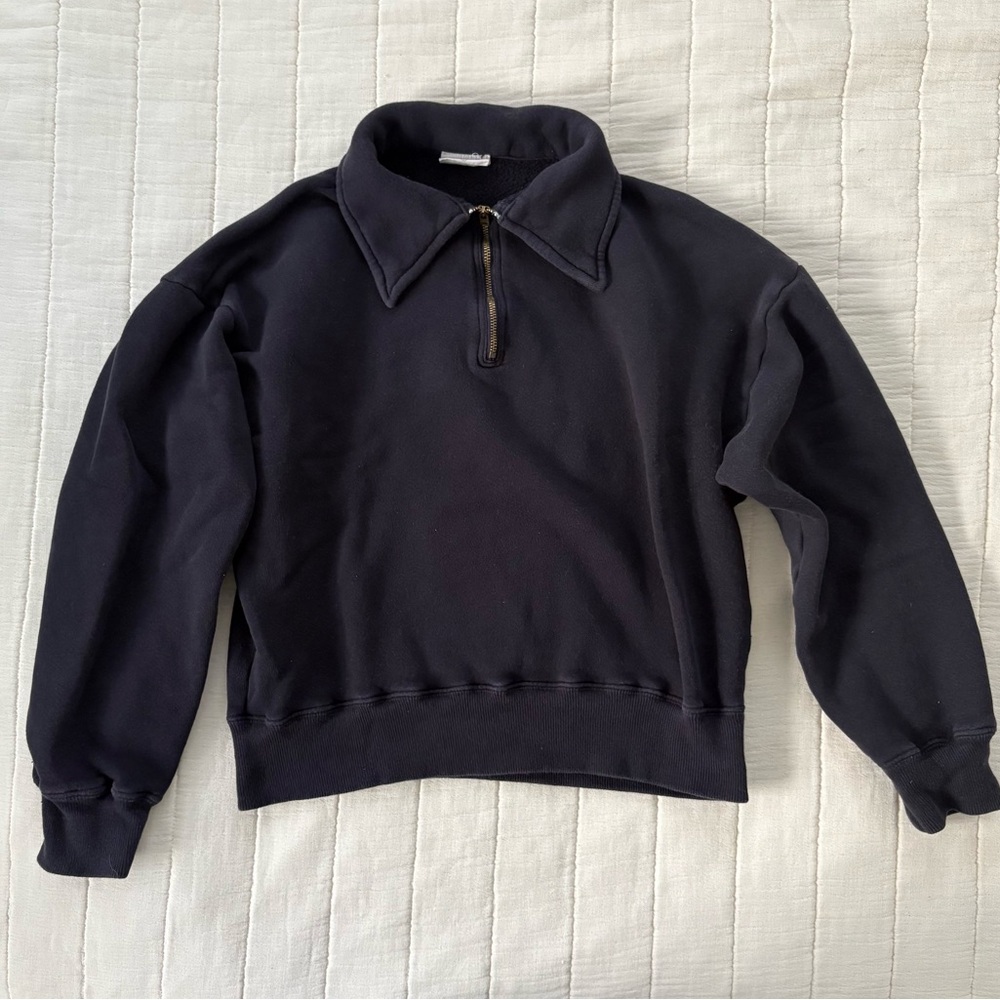 Re/Done Cotton Zip Up Collared Sweatshirt